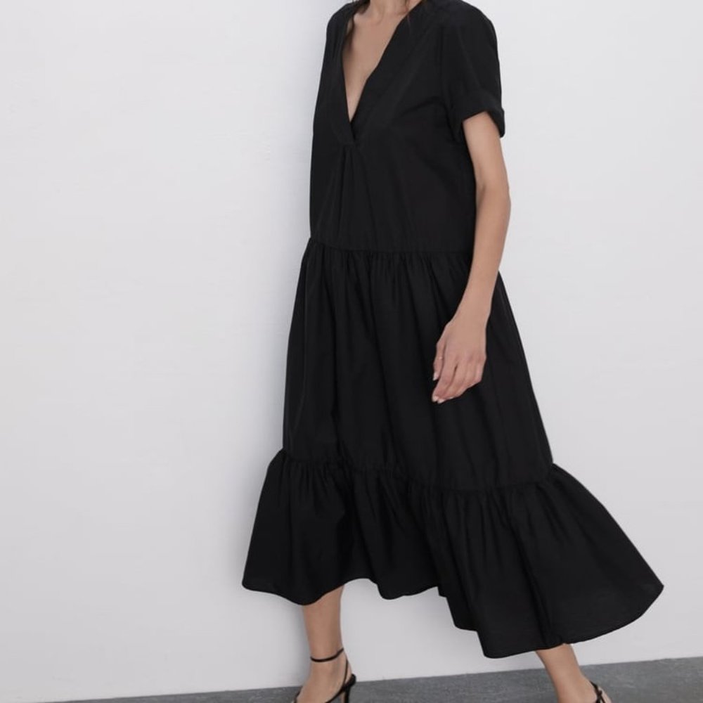 NWT Zara Black Poplin Dress